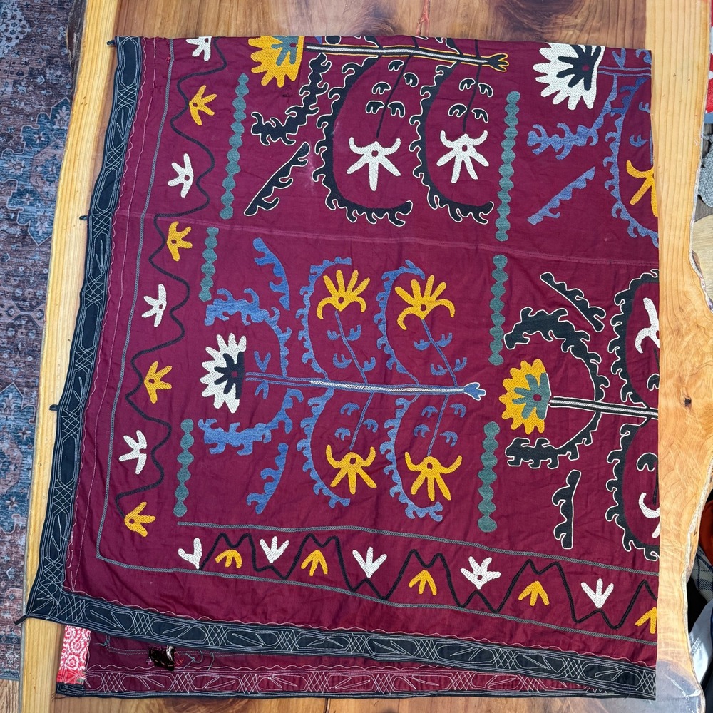 Vintage Suzani Tapestry Uzbek Wall Hanging Embroidered 84" x 78"